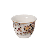 CASA BLU 13-piece luxury Arabic coffee and tea set in a black gift box, featuring gold geometric patterns on marble-effect white porcelain cups and dark tea glasses.