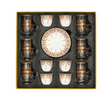 Casa Blu Geometric Tea & Arabic Coffee Cup Set (18pc) - Gold Accents