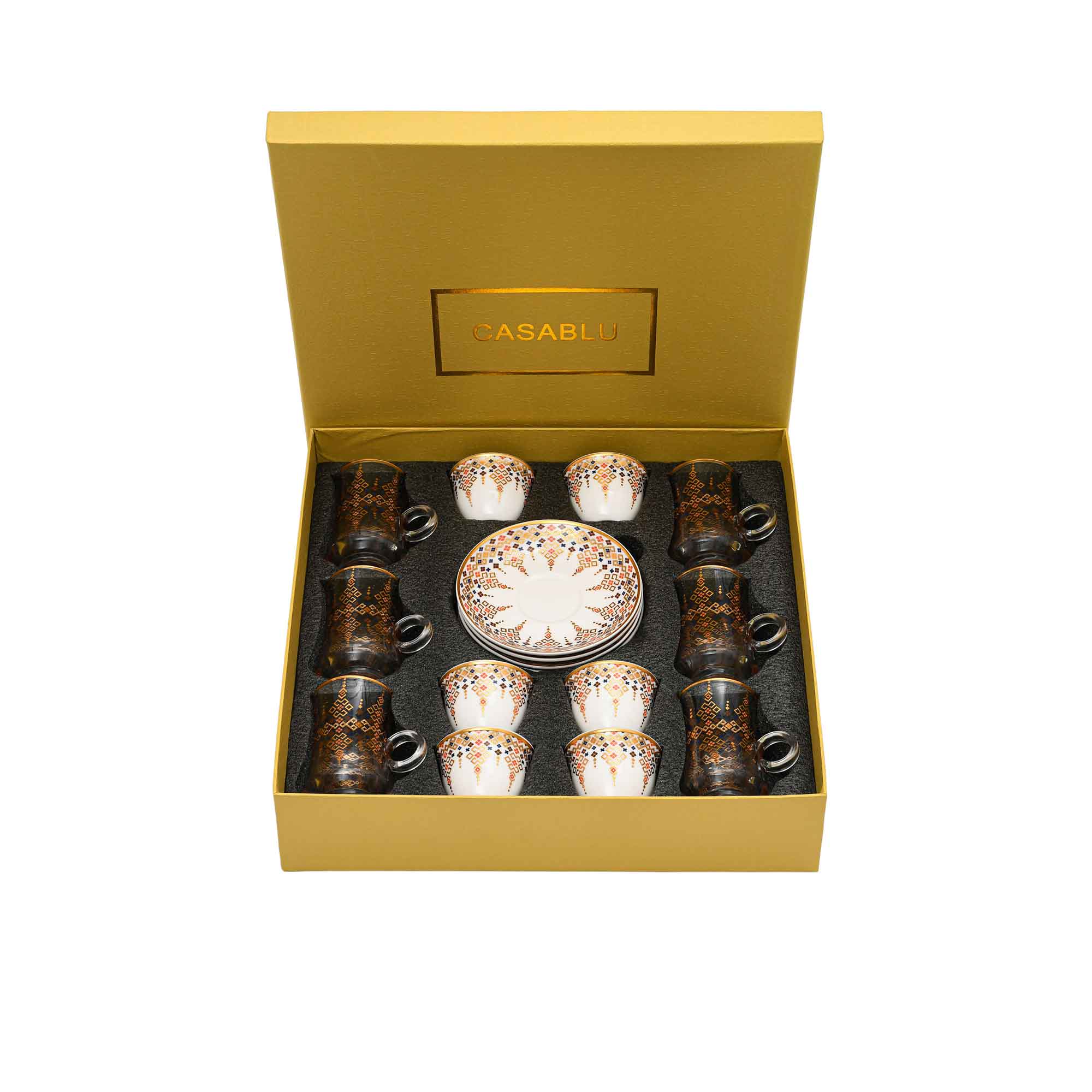 Casa Blu Geometric Tea & Arabic Coffee Cup Set (18pc) - Gold Accents | Casa Blu 2025 | Coffee Cup & Saucer | Coffee Cup & Saucer Set | Home and Furniture Home | Home and Furniture Home Drinkware | Home and Furniture Home Table Top | Ramadan Collection 202 Casa Blu Geometric Tea & Arabic Coffee Cup Set (18pc) - Gold Accents | Casa Blu 2025 | Coffee Cup & Saucer | Coffee Cup & Saucer Set | Home and Furniture Home | Home and Furniture Home Drinkware | Home and Furniture Home Table Top | Ramadan Collection 202
