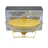 Casablu Glass Oval With Metal Stand and Wooden Cover