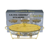 Casablu Glass Oval With Metal Stand and Wooden Cover