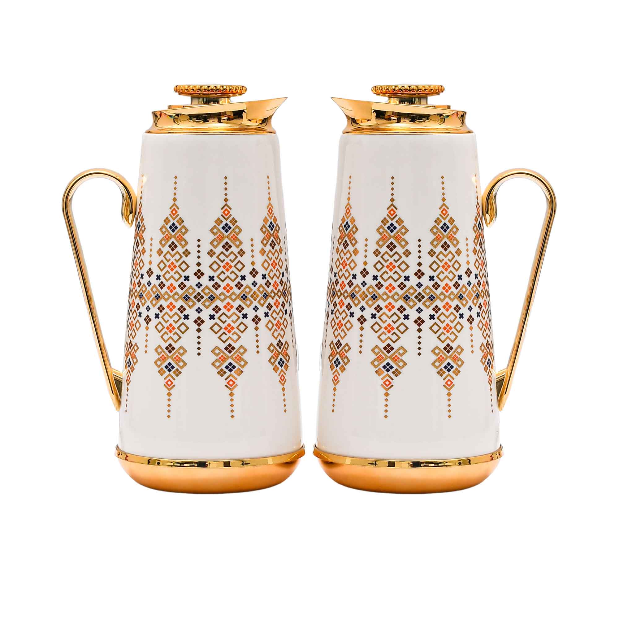 Casa Blu Geometric Arabic Coffee Flask Set (2pc) - Gold Accents | Casa Blu 2025 | Flask | Home and Furniture Home | Home and Furniture Home Table Top | Ramadan Collection 2025 | Thermos Flask
