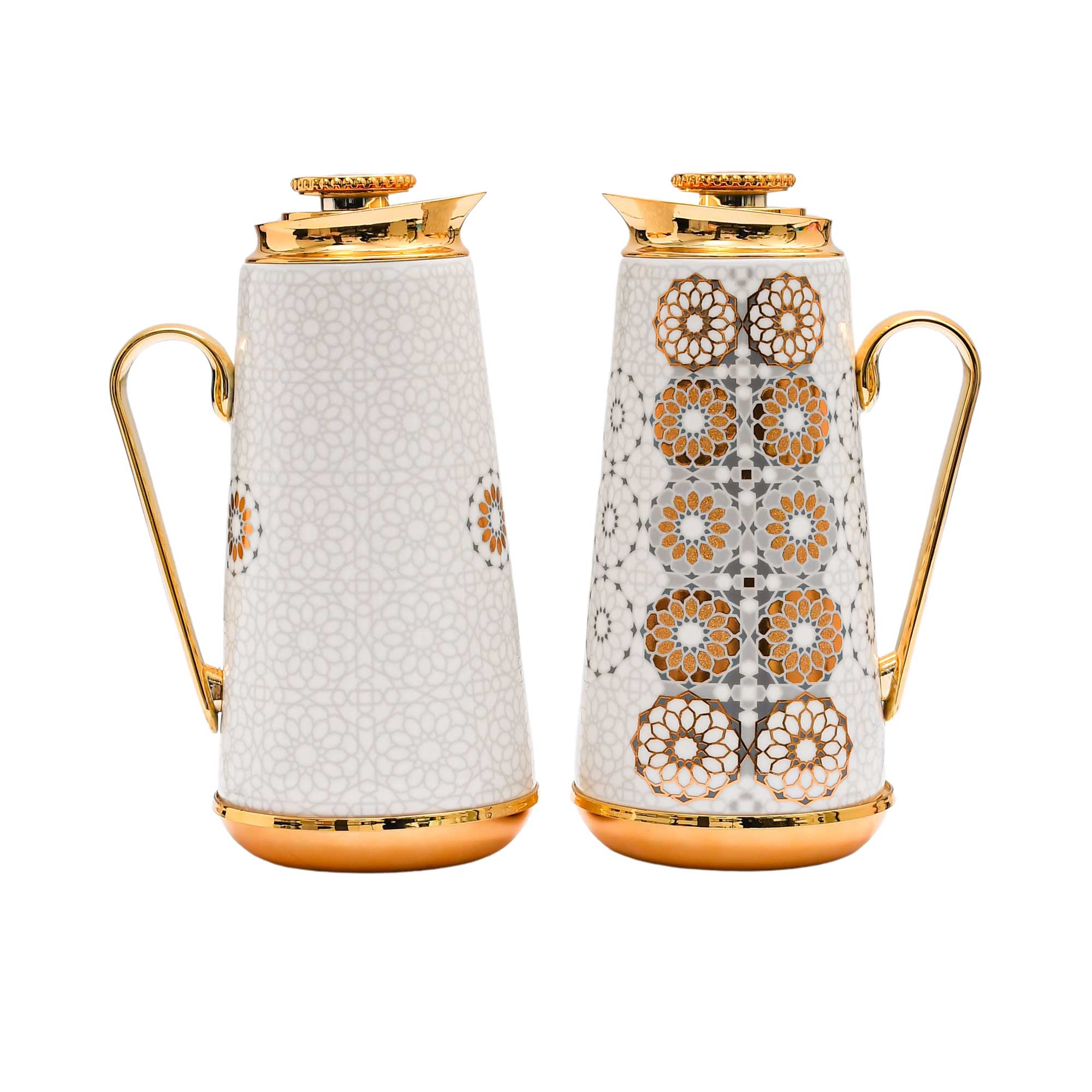 Casa Blu Geometric Arabic Coffee Flask Set (2pc) - Gold Accents | Casa Blu 2025 | Flask | Home and Furniture Home | Home and Furniture Home Table Top | Ramadan Collection 2025 | Thermos Flask