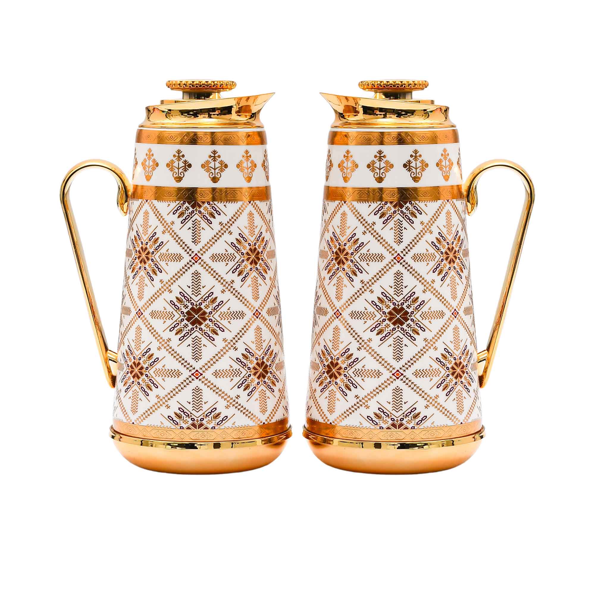Casa Blu Geometric Diamond Arabic Coffee Flask Set (2pc) - Gold Accents | Casa Blu 2025 | Flask | Home and Furniture Home | Home and Furniture Home Table Top | Ramadan Collection 2025 | Table Top | Thermos Flask