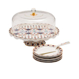 Casa Blu Arabic Calligraphy Cake Stand with Dome and Serving Plates (8pc Set)