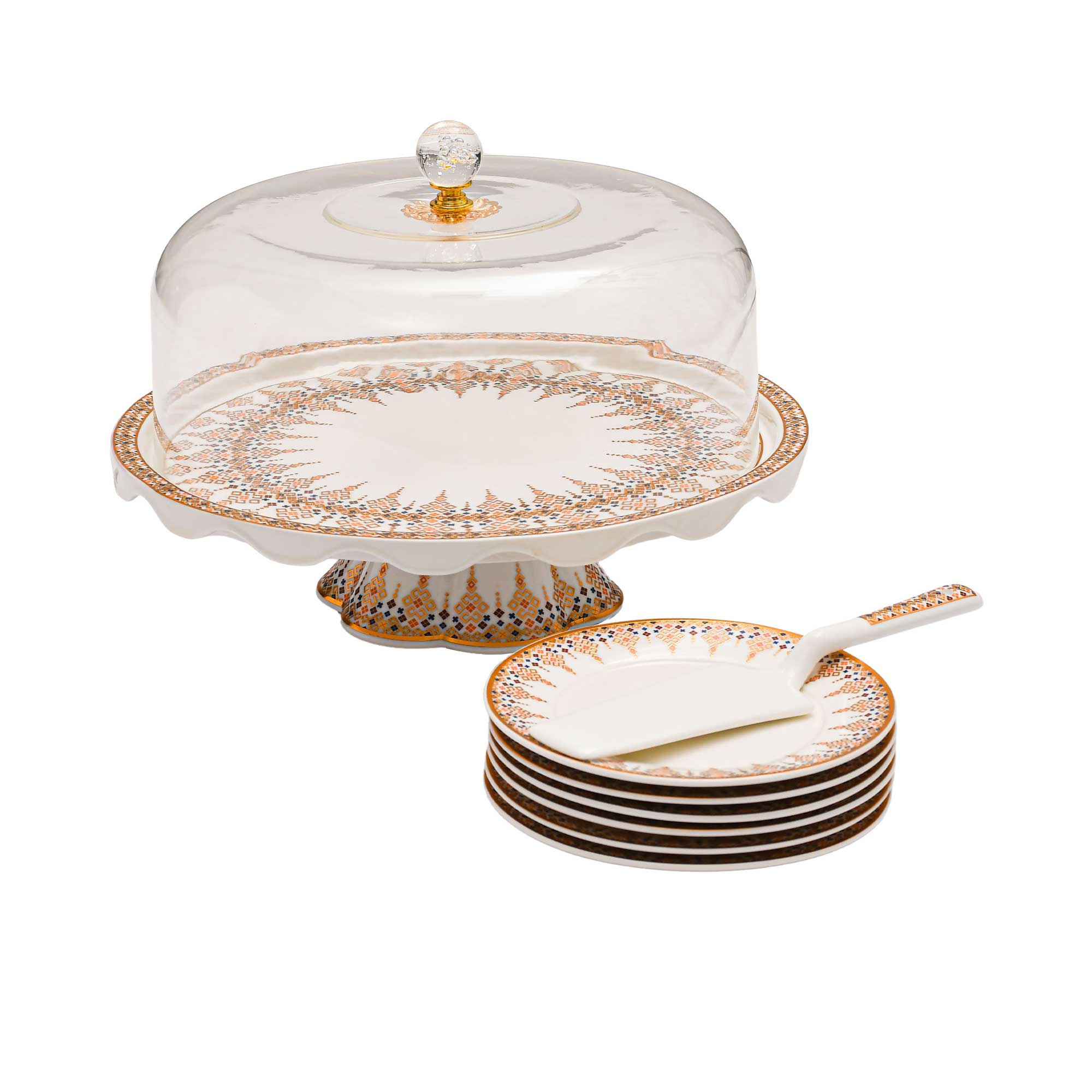 Casa Blu Radiance Cake Stand with Dome and Serving Plates (8pc Set)-Gold Accents | Cake Server | Cake Set | Cake Stand | Casa Blu 2025 | Home and Furniture Home | Home and Furniture Home Table Top | Ramadan Collection 2025 Casa Blu Radiance Cake Stand with Dome and Serving Plates (8pc Set)-Gold Accents | Cake Server | Cake Set | Cake Stand | Casa Blu 2025 | Home and Furniture Home | Home and Furniture Home Table Top | Ramadan Collection 2025