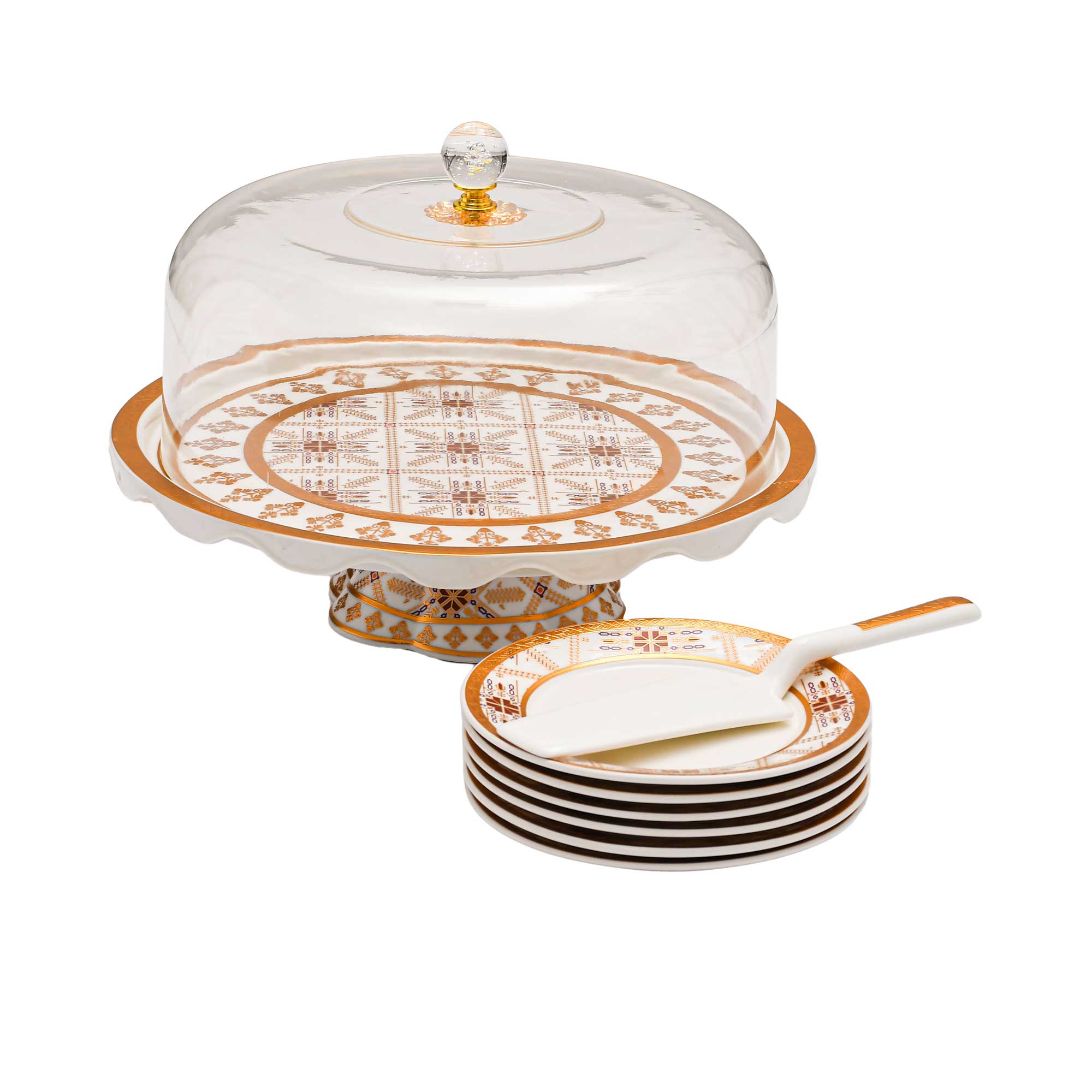 Casa Blu Geometric Diamond Cake Stand with Dome and Serving Plates (8pc Set) - Gold Accents | Cake Server | Cake Set | Cake Stand | Casa Blu 2025 | Home and Furniture Home | Home and Furniture Home Table Top | Ramadan Collection 2025 Casa Blu Geometric Diamond Cake Stand with Dome and Serving Plates (8pc Set) - Gold Accents | Cake Server | Cake Set | Cake Stand | Casa Blu 2025 | Home and Furniture Home | Home and Furniture Home Table Top | Ramadan Collection 2025
