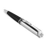 Black and silver-toned ballpoint pen. Features a black upper body, silver-toned lower body with clip, and "CERRUTI 1881" engr