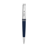 Navy blue and silver-toned Cerruti Half and Half pen with engraved branding on the cap and a patterned band.