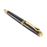 Black textured pen with gold-toned tip, clip, and cap featuring 'CRUTTI 1881' band and 'CR' logo.