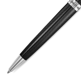 Black carbon fiber pen with a silver-toned writing tip and a silver-toned band engraved with 'CERRUTI 1881'.