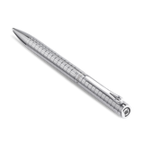 Silver-toned metal pen with a square grid textured barrel, a clip, and 'AR' initials on the cap.