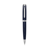 Dark blue textured ballpoint pen with silver-toned cap, clip, and tip, featuring "CERRUTI 1881" engraved on the cap band.