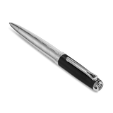 Silver-toned pen with ribbed barrel, black textured grip, silver-toned clip, and black cap top with silver-toned HR logo.