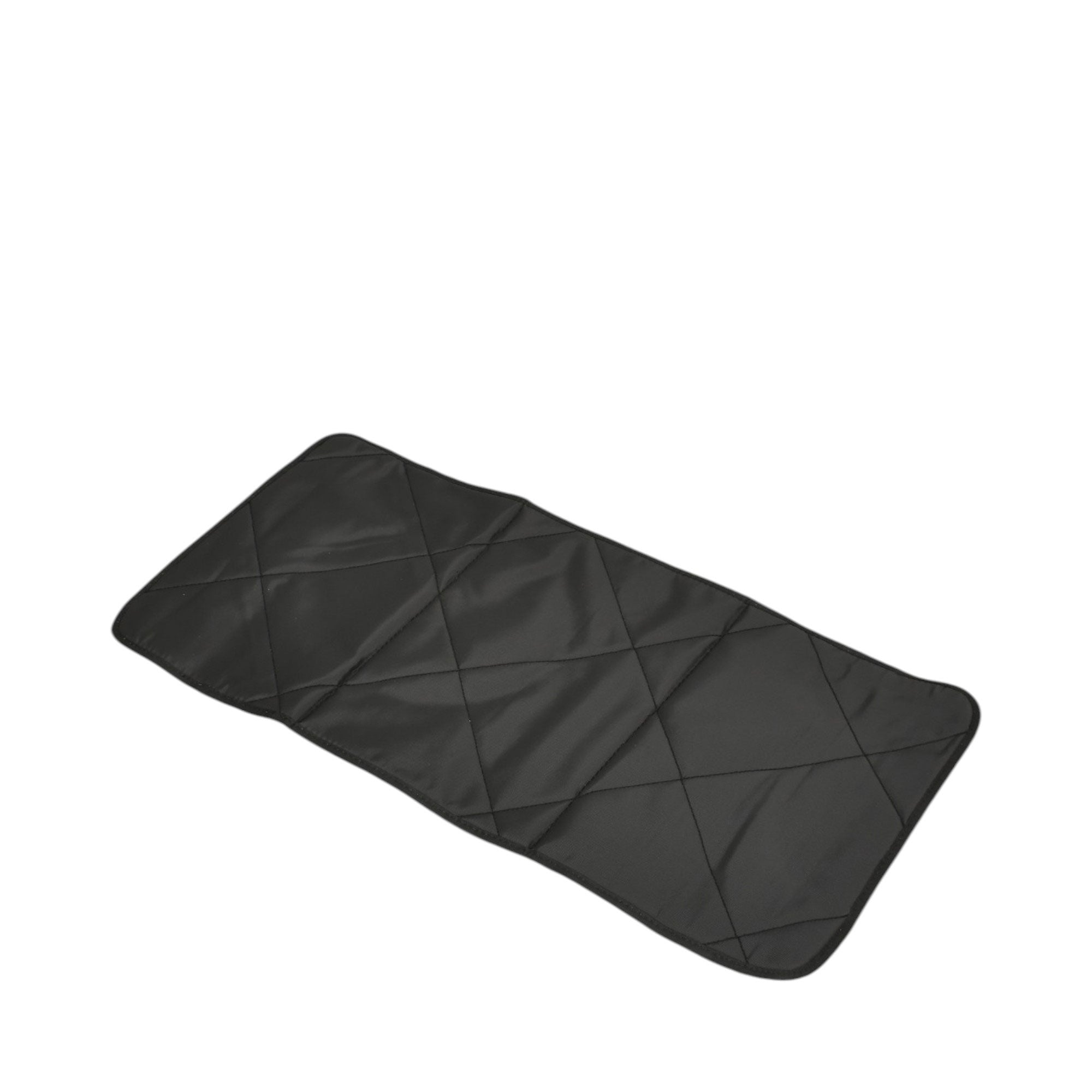 Black rectangular changing mat with a diamond quilting pattern, made of soft fabric.