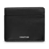 Black genuine leather bifold wallet with visible stitching and 'Cerruti 1881' logo embossed on the front.