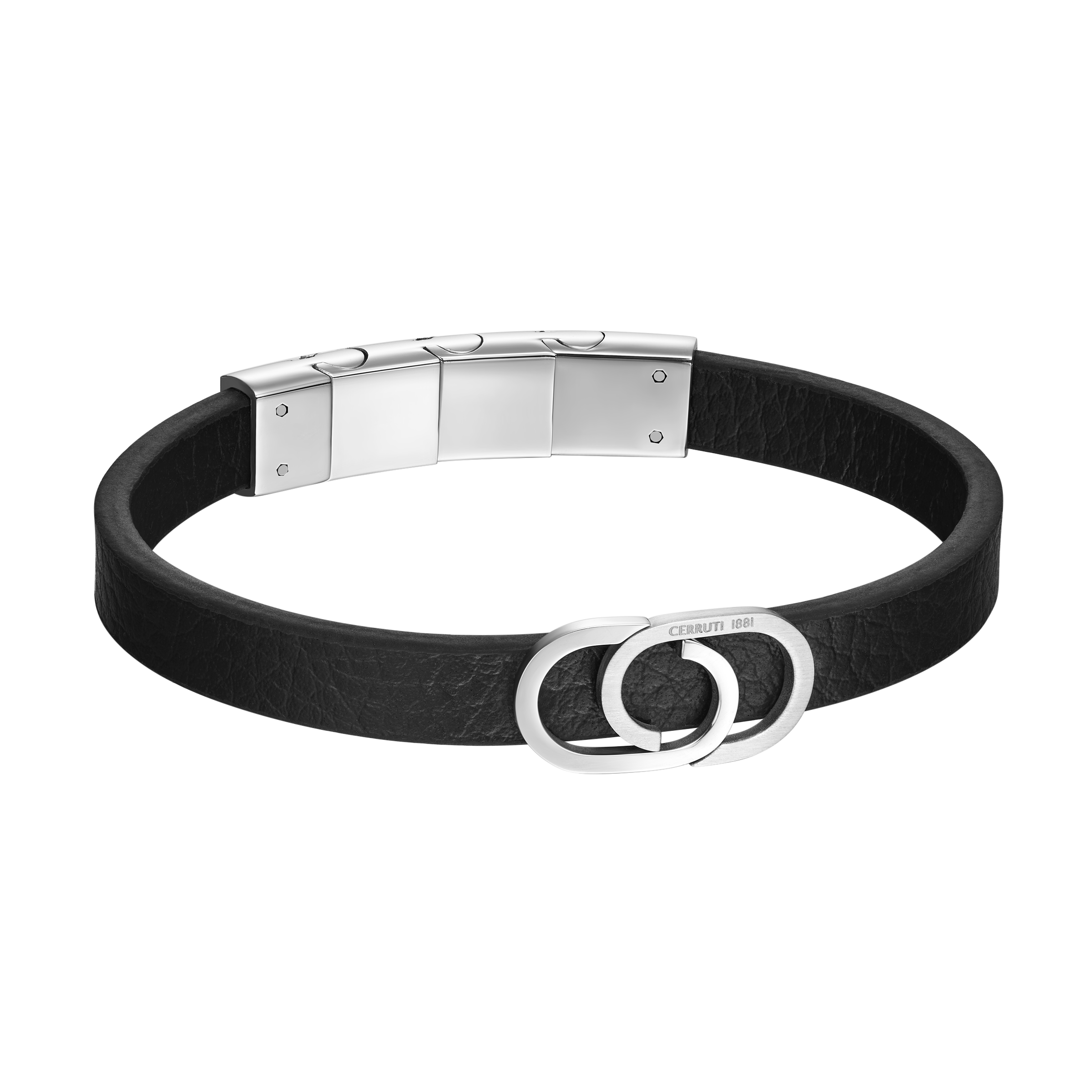 Cerruti 1881 Bruno Men's Black Leather and Stainless Steel Bracelet | All Accessories | Gents Bracelets | Men | Mens