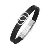 Cerruti 1881 Bruno Men's Black Leather and Stainless Steel Bracelet