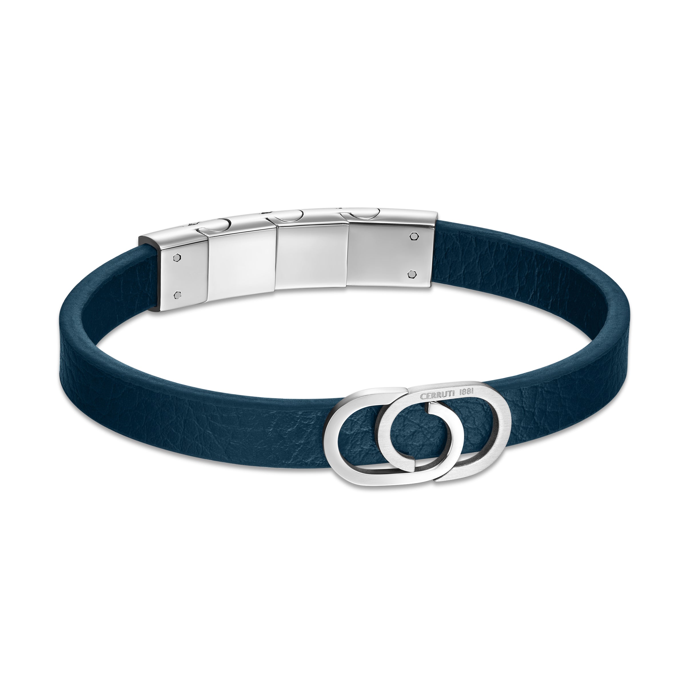 Cerruti 1881 Bruno Men's Navy Leather and Stainless Steel Bracelet | All Accessories | Gents Bracelets | Men | Mens