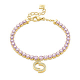 Cerruti 1881 Claudia Ladies Gold Plated Tennis Bracelet with Light Rose Crystals