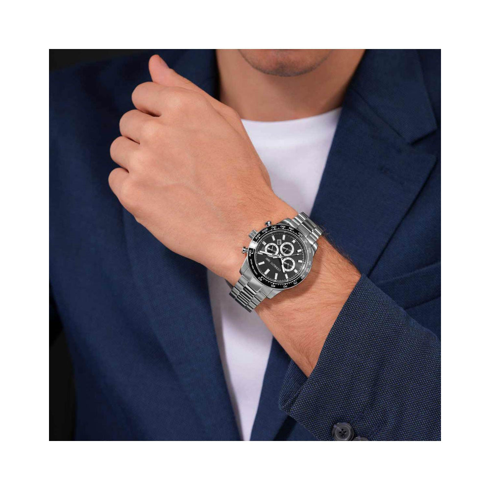 th×blackmeans Circlepouch / black×silver Cerruti 1881 Turchino Gents Chronograph Black Dial Stainless Steel