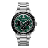 Cerruti men's watch with a silver-toned stainless steel case and bracelet, green dial with three black sub-dials and a date w