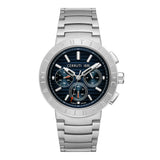 Cerruti men's stainless steel chronograph watch with a brushed finish, dark blue textured dial, and three sub-dials.