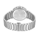 Back view of a silver-toned stainless steel watch with a link bracelet. The case back and clasp are engraved with 'CERRUTI 18