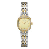 Cerruti women's watch with a gold-toned cushion case, beige Mother of Pearl dial, and two-tone silver and gold-toned bracelet