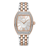 Cerruti women's watch with a rose gold-toned tonneau case, silver-toned sunray dial, mother-of-pearl centre, crystal bezel, a