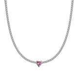 Luca Barra Ladies Steel Necklace With White Crystals And Pink Crystal Heart