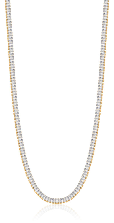 Luca Barra Ladies Tennis Necklace in IP Gold Steel with White Baguette Crystals