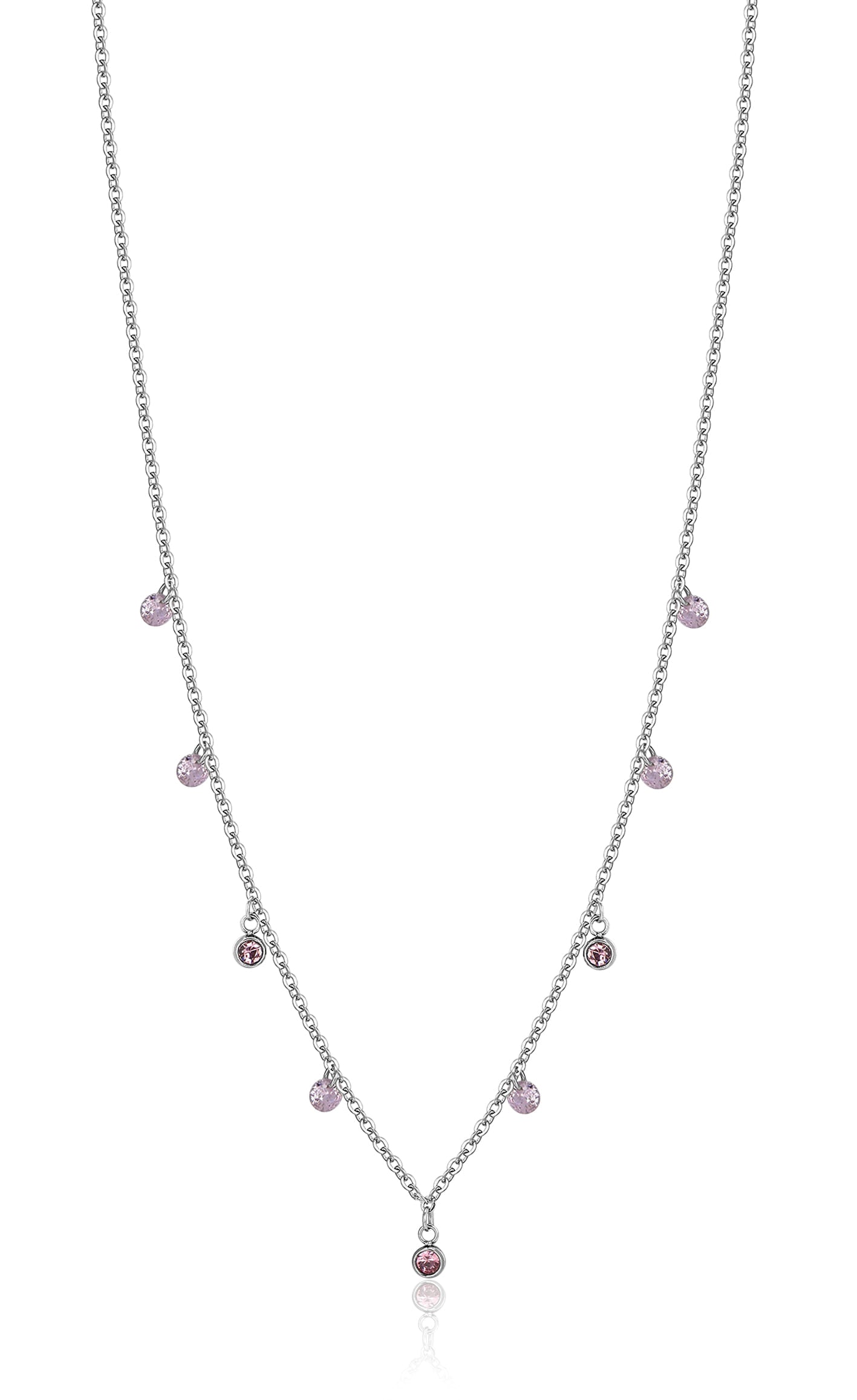 Luca Barra Ladies Necklace In Steel With Pink Crystals | Fashion Jewellery | Necklace | Necklace With Pendant | Women | Women Necklaces | Womens