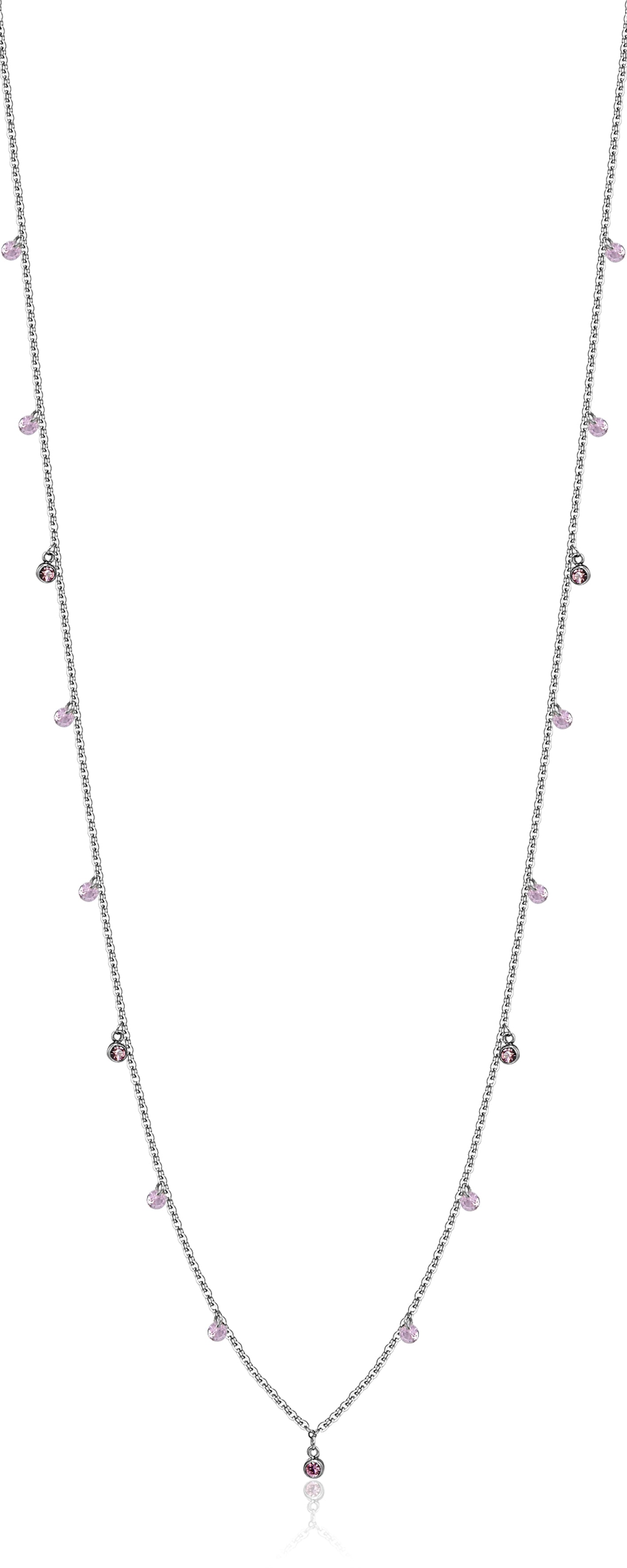 Luca Barra Ladies Necklace In Steel With Pink Crystals | Fashion Jewellery | Necklace | Necklace With Pendant | Women | Women Necklaces | Womens