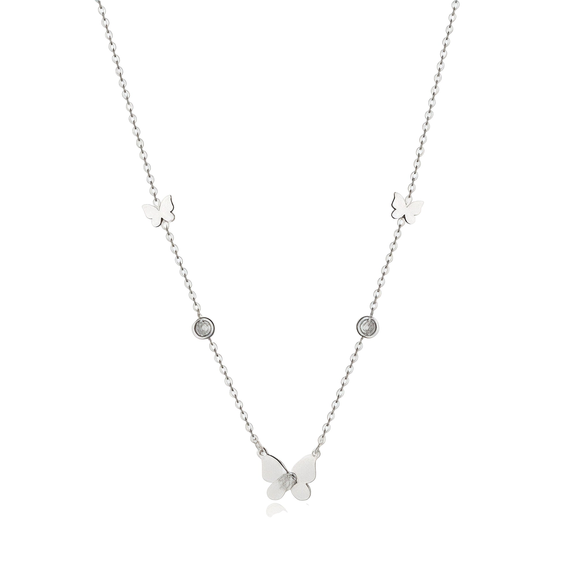 Luca Barra Women's Steel Necklace with Butterflies & White Zirconia
