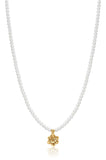 Luca Barra Ladies Necklace in IP Gold Steel Pearls and Rose