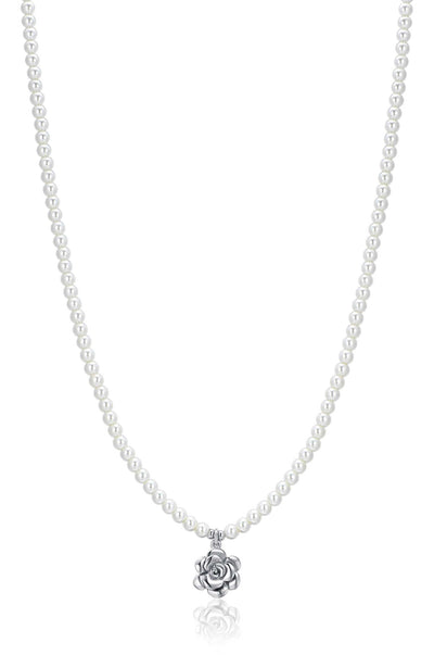 Luca Barra Ladies Necklace Steel with Pearls and Rose