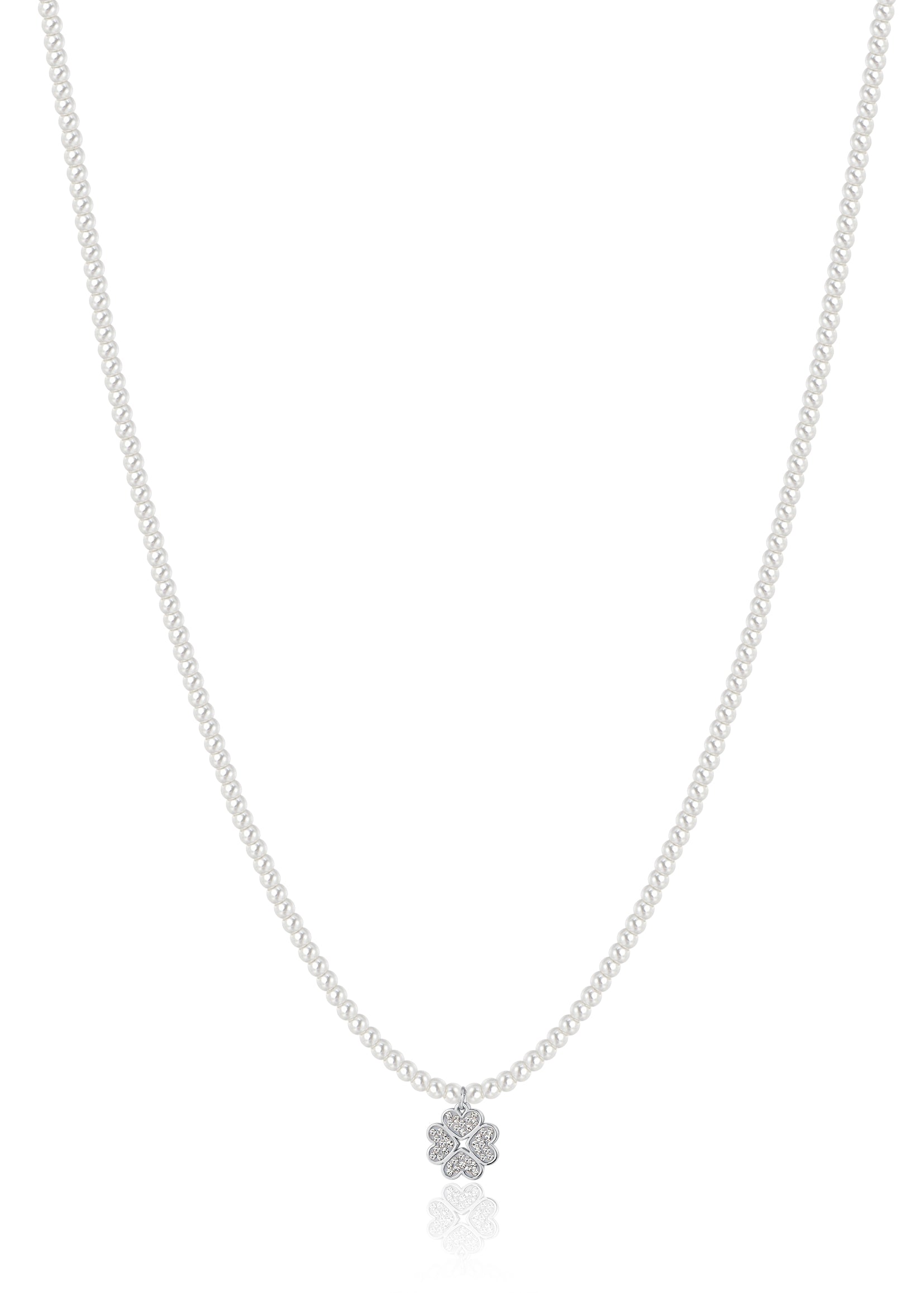 Luca Barra Ladies Steel Necklace with Pearls and Four-Leaf Clover | Fashion Jewellery | Necklace | Necklace With Pendant | Women | Women Necklaces | Womens