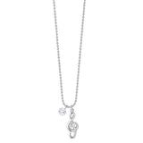 Silver-toned steel ball chain necklace with a polished silver-toned treble clef charm and a round white zircon.