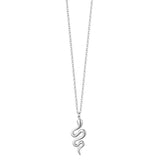 Silver-toned steel necklace with a polished, winding snake pendant