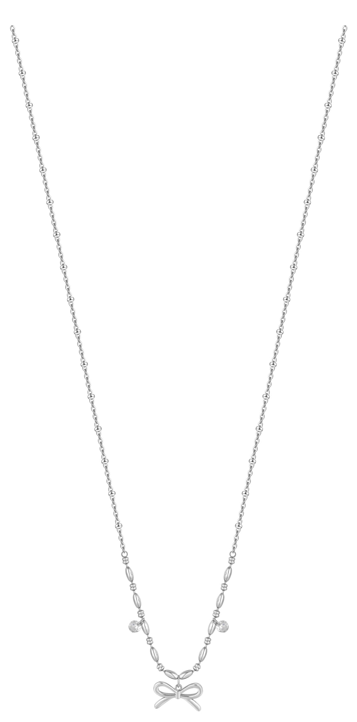 Luca Barra Women's Steel Necklace with Zircon Embellished Bow Pendant