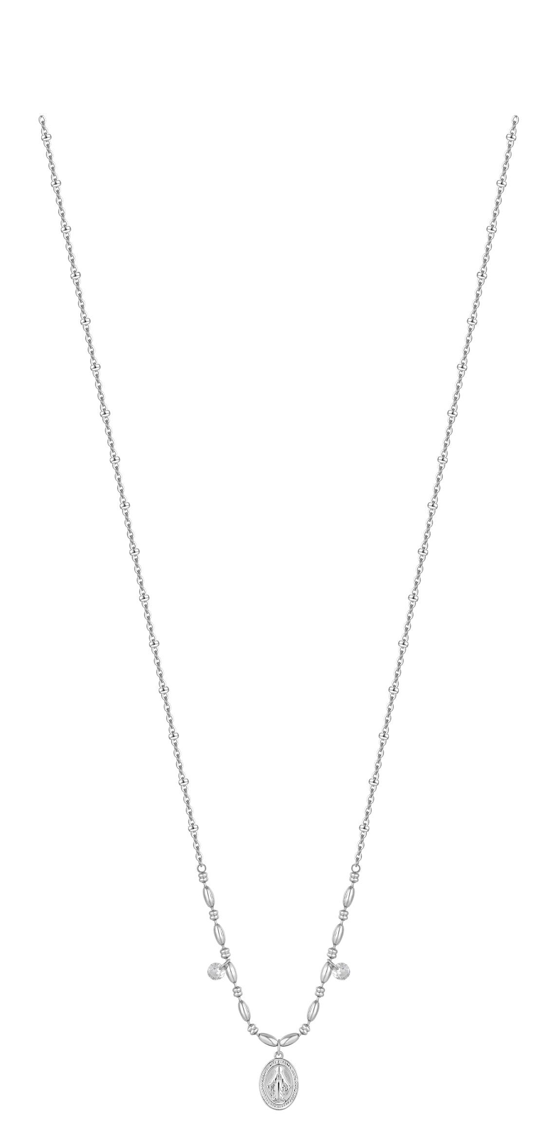 Luca Barra Women's Steel Miraculous Madonna Necklace with Zircons