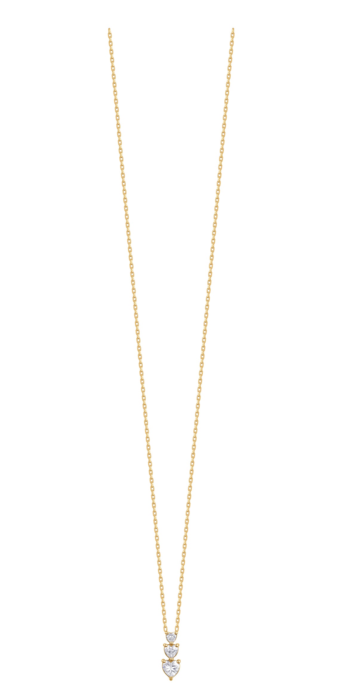 Luca Barra Women's Gold-Toned Steel Necklace with Heart and Zircon Pendants