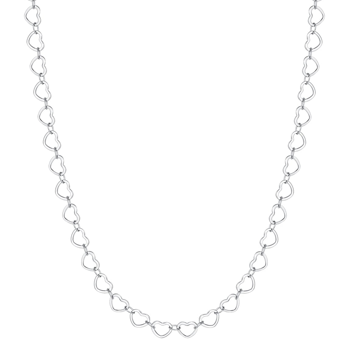 Luca Barra Women's Steel Heart Link Necklace