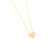 Gold-toned fine link chain necklace with a pavé-set heart-shaped pendant featuring clear stones.