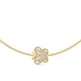 Gold-toned long necklace with a white mother of pearl butterfly pendant, featuring a border of clear stones.
