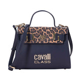 Cavalli Class Women's Navy and Leopard print Top Handle Handbag