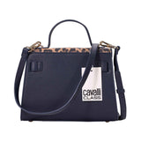 Cavalli Class Women's Navy and Leopard print Top Handle Handbag