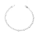 Small silver-toned Figaro chain bracelet with a polished finish and lobster clasp closure.