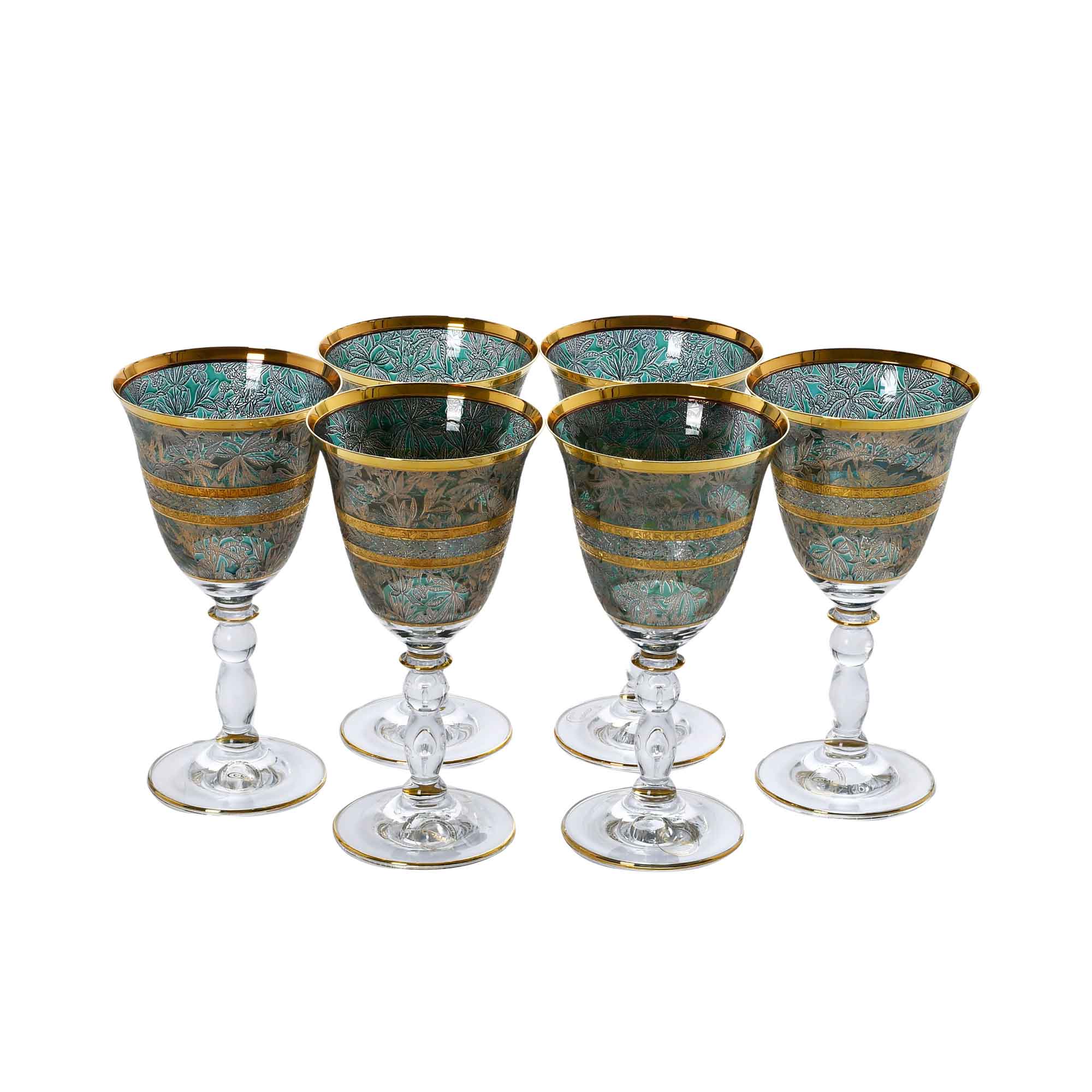 Combi Green & Gold Patterned Water Goblet Set (Set of 6) | Drinkware | Home and Furniture Home | Home and Furniture Home Drinkware | Home and Furniture Home Table Top | Water Glass